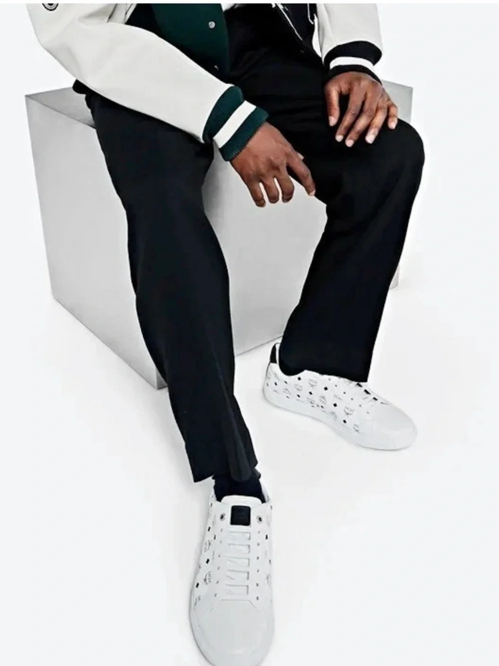 MCM White Low-Top Logo Panel Sneakers with Black Heel Tab